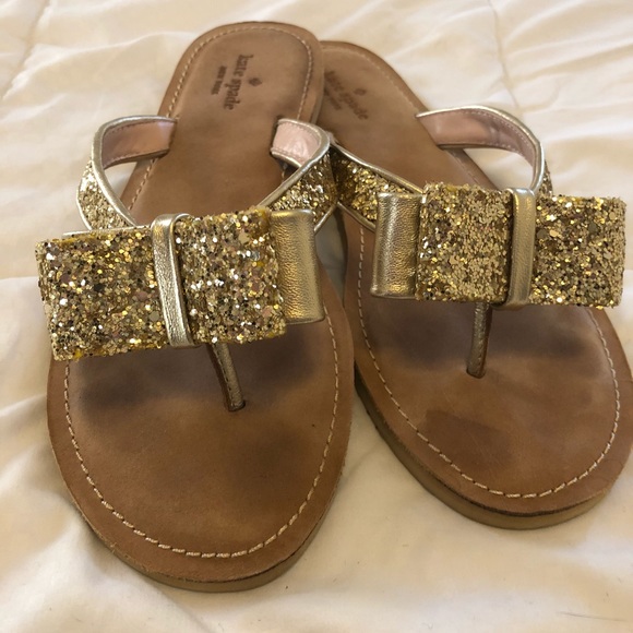 Sparkly Gold Kate Spade Bow flipflops - Picture 1 of 2